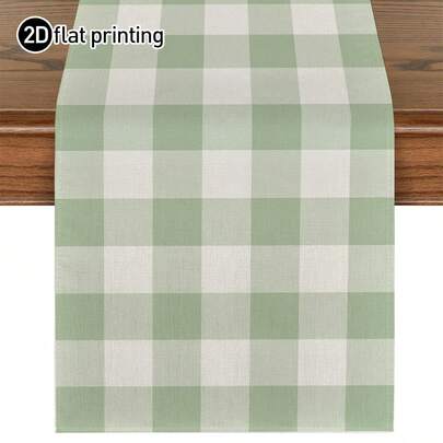 1pc Summer Style Fresh Plaid Printed Table Runner, Microwave Dust Cover, Protective Cover, Available In Multiple Sizes, Suitable For Home Dining, Kitchen Decor, Home Decor, Outdoor Party And Restaurant Decoration, Textured Linen Appearance