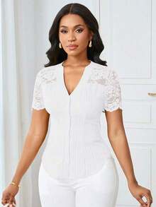 Camisa casual de mujer de unicolor y estilo simple para uso diario, verano - Blanco - Ver 6