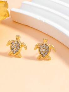 1 Pasang Anting Tusuk Minimalis Bentuk Kura-kura Laut, Anting Gaya Liburan Pantai Musim Panas, Cocok untuk Pemakaian Sehari-hari - Emas - View 6