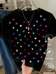180 g Hecho en México, Moda Primavera/Verano 2026 Camiseta de manga corta, Estampado de dibujos animados, Estilo para parejas, Ropa interior/exterior, Cuello redondo informal para la oficina, Top unisex de una pieza - Negro - Ver 1