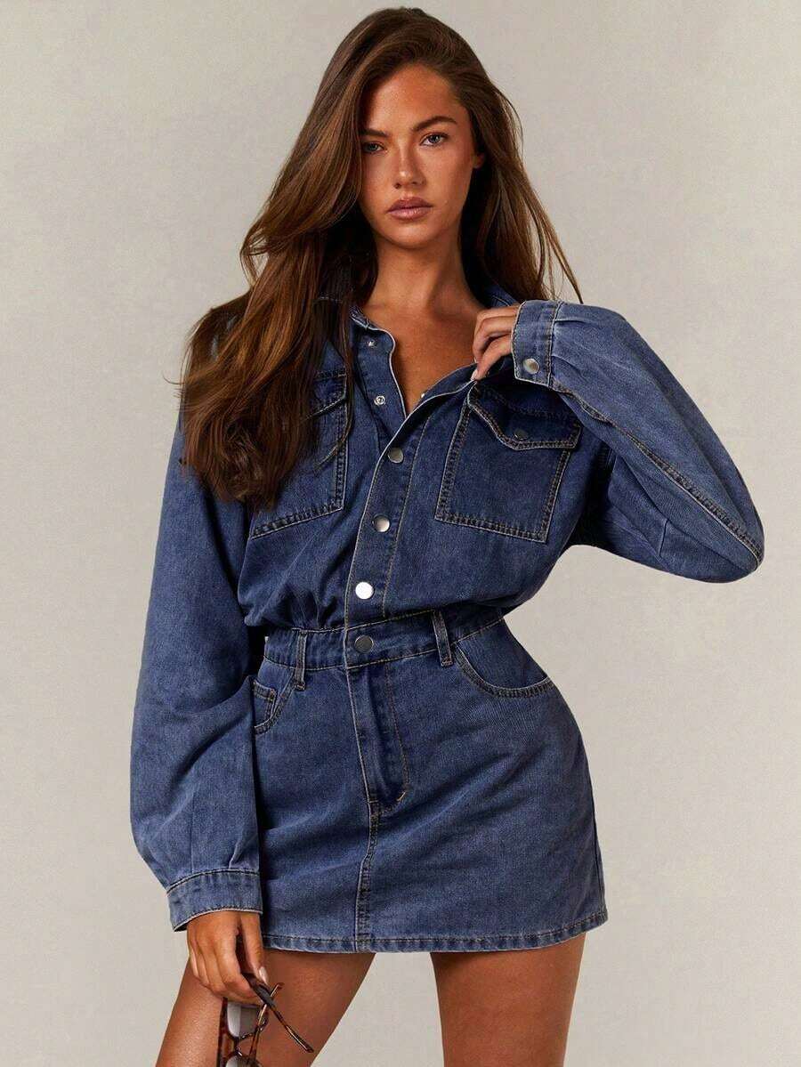 Denim Vestido vaquero mini casual y lavado para mujer - Azul marino - Ver 1