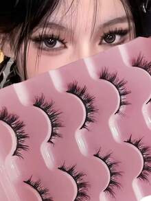 5 cặp mi giả 3D trông tự nhiên, mi nối dài, thích hợp sử dụng hàng ngày. - màu đen - Xem 1