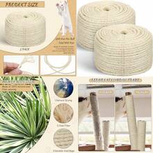 Cuerda de sisal para rascador de gatos de 1/4 pulgadas x 400 pies en total, cuerda de árbol para gatos y gatos, piezas de repuesto, cuerda de cáñamo, para estantes de gatitos, tableros, - como en la foto - Ver 1