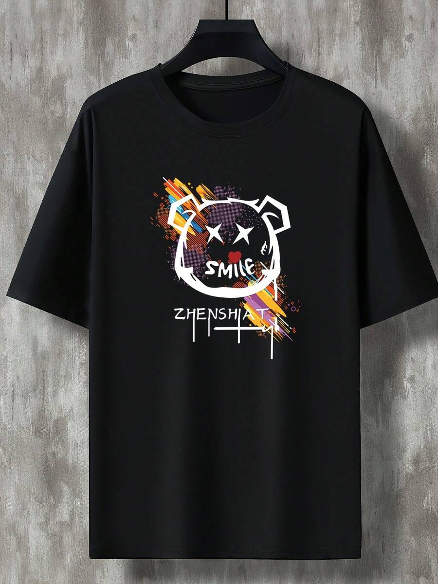 Camiseta de manga corta de primavera/verano 2023, moda americana, marca de, estampado para hombre y adolescente, cuello redondo, talla grande y top casual versátil más ancho