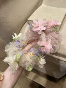 1/2 chiếc dây buộc tóc bằng polyester in hoa phong cách Bohemian, dây buộc tóc co giãn mềm mại cỡ lớn, kẹp búi tóc cho nữ. - Nhiều màu - Xem 1