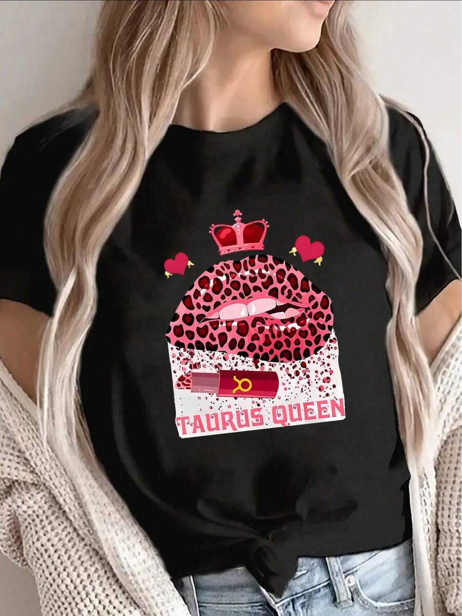 Camiseta de manga corta ligera y duradera con un estampado de reina de tacos mexicana y un llamativo estampado de leopardo rosa, perfecta para descansar en casa o salir a comer, convirtiéndola en una opción de moda para mujeres - Camiseta de manga corta de algodón holgada unisex de estilo vintage urbano con cuello redondo blusas para mujer. blusas.blusas casuales para dama. - Negro - Ver 1