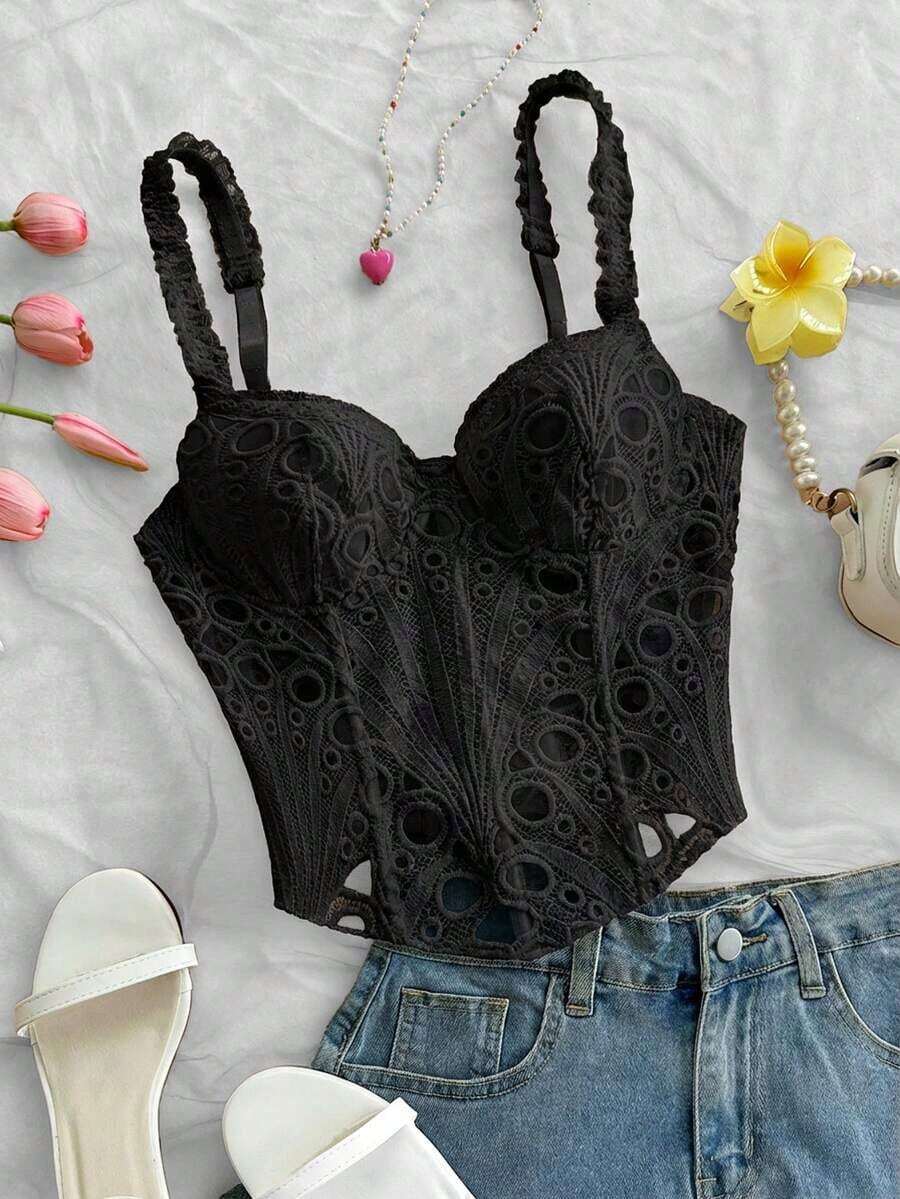 Camiseta de tirantes elegante y bohemia con estampado tropical, adecuada para la playa, el Día de San Valentín, la temporada de bodas, fiestas y festivales de música - Negro - Ver 1