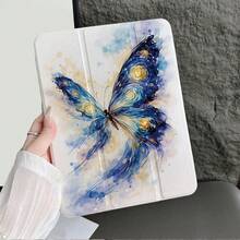 1件星空夜靈感水彩蝴蝶圖案保護殼，附筆槽，適用於 iPad 10.9/10.2/Air 5th Gen/Pro 11/10th Gen/9.7/Air 2/(7th Gen)/(8th Gen)/Air 4/5/Pro 11/10th Gen 10.9 吋 2022 智能保護殼/Air 13(M3 2025)/Air 11(M3 2025)/Air 11(M3 2025)/11(A16 2025)，兼容華為 MatePad - 彩色 - 查看 5