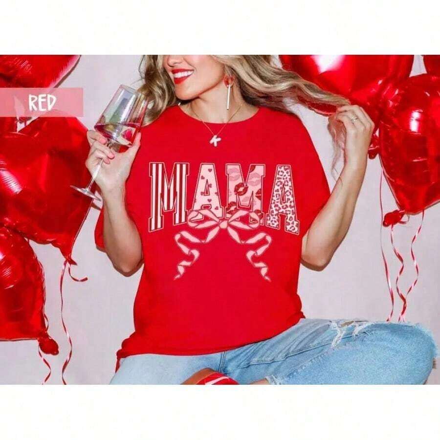 Camiseta de Moda 100% Algodón para Mamá en San Valentín, Camiseta Retro para Mamá, Regalo de San Valentín para Mamá, Regalo para Nueva Mamá, Anuncio de Embarazo, Camiseta de San Valentín - Ropa Diaria Unisex para Mujer y Hombre - Estilo Vintage Urbano, Camiseta Unisex Holgada de Algodón de Manga Corta con Cuello Redondo - Rojo - Ver 1