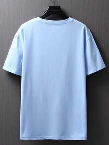 Men's Expression Print Drop Shoulder T-Shirt - Celeste - View 2