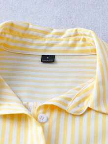 Everyssa Camisa holgada a rayas verde oliva y top sin mangas de punto para mujer - Amarillo - Ver 5
