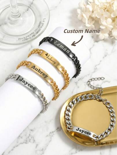 1 chiếc vòng tay đôi khắc tên theo yêu cầu, vòng tay mặt dây chuyền thép không gỉ, vòng tay khắc tên cá nhân, vòng tay khắc ngày tháng bằng laser, vòng tay mặt dây chuyền cong khắc chữ theo yêu cầu, vòng tay khắc tên cá nhân tự làm thời trang, quà tặng cho bạn trai, quà tặng Ngày của Cha, vòng tay nam mặt dây chuyền, quà tặng gia đình