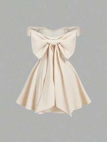 MOD Vestido mini elegante y de moda para fiesta con hombros descubiertos y lazo - Albaricoque - Ver 4