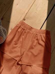 2 piezas de top de tirantes y pantalones de lino de verano para mujeres - Naranja Quemada - Ver 9
