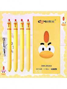 Customized Chick-Shaped Ballpoint Pen, Personalized Dongmi Cute Neutral Pen 0.5mm, Quick-Drying Black Ink Office Stationery, Engraved With Custom Logo/Name, Suitable As Gifts For Teachers, Children, Kids, Weddings, Students Back To School And More - Multicolor - View 5