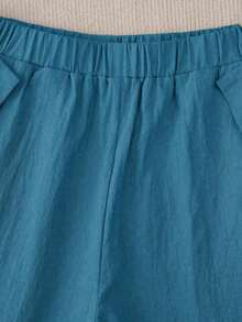 Pantalones casuales de mujer con decoración de botones y bolsillos en diagonal - Azul lavado medio - Ver 5