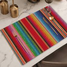 1 pieza Mantel individual de lino, tapete para desayuno, posavasos de café, base para tazón, accesorio de cocina, fácil de limpiar, mantel para comedor, apto para hogar, restaurante, decoración de comedor, regalo de vacaciones, regalo para amigos, juego de múltiples piezas - Multicolor - Ver 1