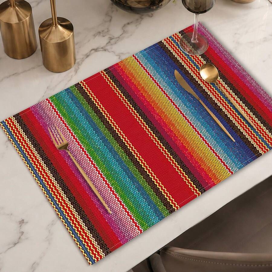 1 pieza Mantel individual de lino, tapete para desayuno, posavasos de café, base para tazón, accesorio de cocina, fácil de limpiar, mantel para comedor, apto para hogar, restaurante, decoración de comedor, regalo de vacaciones, regalo para amigos, juego de múltiples piezas - Multicolor - Ver 1
