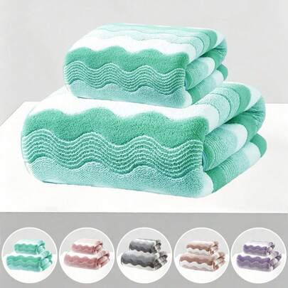 Coral Fleece Bath Towel + Hand Towel Set, Super Soft & Absorbent, Quick Drying, Suitable For Face/Body Washing, High Quality & Lightweight, Applicable For Bathroom, Bedroom, Home, Hotel, Swimming Pool, SPA, All Seasons, Bathroom Decor, Bathroom Accessories, Mother's Day Gift