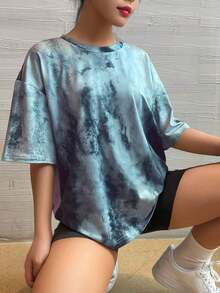 Camiseta de manga corta oversize, negro sólido, ajuste holgado casual para deportes blancos de verano - Gris - Ver 9