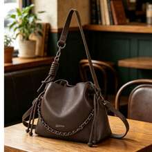 Women's Bucket Bag With Crossbody Chain Strap - Casual And Versatile Style - Coffee - View 2