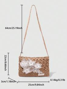Summer Fashion Versatile Casual Handwoven Large Capacity Beach Straw Crossbody Bag - Khaki - View 3