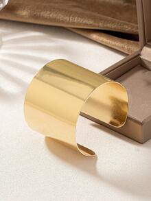 1 pieza Elegante brazalete abierto versátil con textura, estilo minimalista europeo y americano - Dorado - Ver 4
