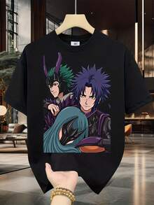 Camiseta de Algodón 100% para Hombre - Manga Corta, Cuello Redondo, Estampado Digital, Cómoda para Todas las Estaciones, Lavable a Máquina, Ideal para Salidas Diarias, Diseño Circular, Camiseta Casual de Verano, Estilo Relajado,Ropa Versátil,Diseño Clásico,Tela Transpirable,Camisa Estampada - Negro - Ver 7