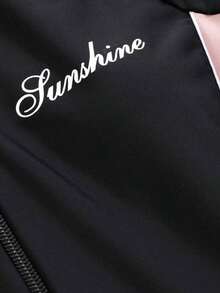 Mono deportivo de manga larga y pantalón corto con bloques de color para mujer, traje de baño casual para vacaciones - Negro 3 - Ver 6