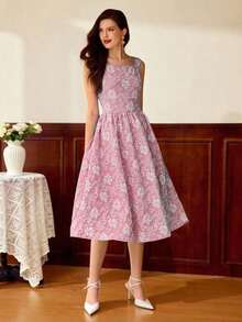 Vestido elegante sin mangas de cuello cuadrado con bolsillo de unicolor vintage para mujer, atuendo de verano, vestido de invitada de boda, vestido de regreso a la escuela, vestido de cumpleaños elegante para mujer, atuendo de cumpleaños elegante para mujer, atuendo de vacaciones para mujer, vestido elegante para mujer en otoño, ropa de mujer para vacaciones, vestido de iglesia para mujer, atuendo de iglesia para mujer, atuendo de festival para mujer, estilo de dinero antiguo, atuendo de brunch para mujer - Rosa Pálido - Ver 7