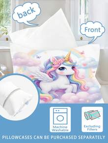 Set Sprei Unicorn Impian 2/3pcs, Motif Sayap Pelangi Berwarna-warni, Gaya Putri yang Imut, Sarung Selimut Poliester, Lembut & Ramah Kulit, Resleting Tersembunyi, Hadiah Dekorasi Kamar Tidur Anak Perempuan - MultiWarna - View 4