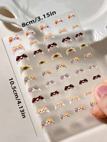 1pc Cat Expression Nail Stickers Cute Themed Party Supplies, Exquisite Craftsmanship, French Cute Texture Self-Adhesive Nail Stickers, Suitable For Women's Nail Decoration Nail Salons