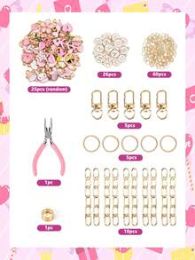 Kit de manualidades DIY para hacer llaveros con cadena y colgante de flor de aleación esmaltada, 80/131/206 piezas, incluye anilla para llaves, hebilla, cadena, argollas y alicates de montaje - Kit para hacer llaveros - Ver 12