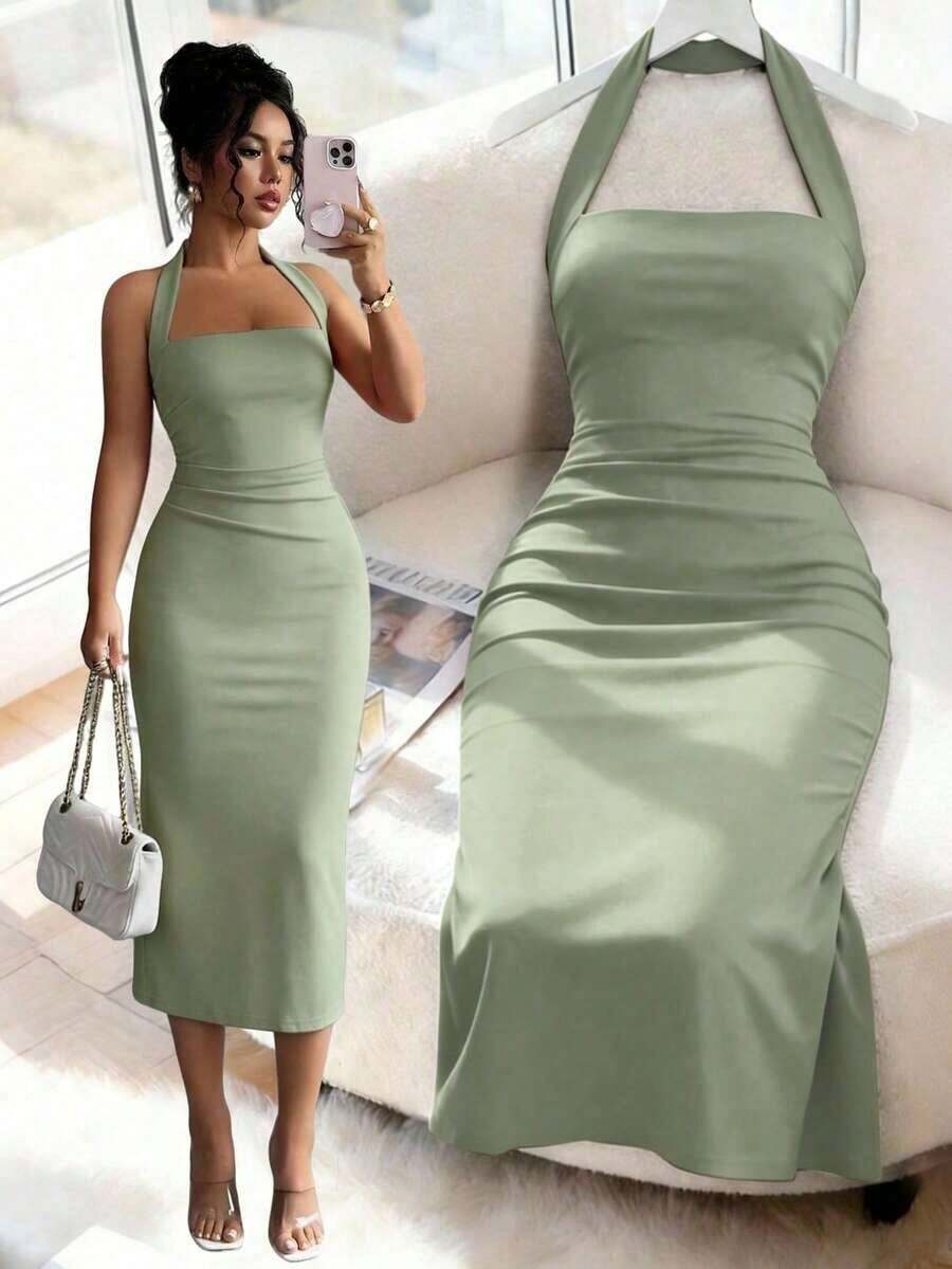 Elegant Mid-Length Women's Dress, Suitable For Vacations, Daily Gatherings, Parties And Cocktail Events, Summer Pink - 淡綠色 - 查看 1