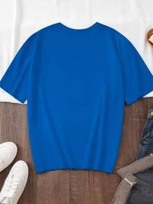 1 Piece Fashionable Casual Graphic T-Shirt For Men And Women With Heart And Lettering Motif For Women. Versatile, Easy To Match, Suitable For Daily Wear, Street Style, Vacation Wear, Weekend Wear. - Blue - View 2