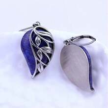 1 Đôi bông tai đá Lapis Lazuli tự nhiên, bông tai dáng hoa bằng thép không gỉ, bông tai màu ngọc lam, không gây dị ứng và không phai màu. - Màu xanh lam - Xem 6