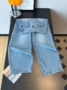 ALO FASHION Jeans largos de mezclilla estilo boho sexy de pierna ancha y lavados para mujer con alta elasticidad - azul real - Ver 5