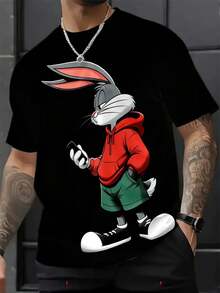 Camiseta gráfica de  para hombres WB -  y , verano casual, manga corta, negro con estampado de dibujos animados rojo y verde, ajuste regular, cuello redondo, para ropa casual y actividades al aire libre, camiseta Billie Eli - Negro - Ver 6