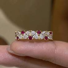 Anillo de boda ajustable con forma de ojo, enchapado en oro de 18K e incrustado con circonita, para mujeres - Dorado - Ver 1