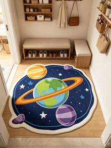 1 pièce Tapis rond en fausse laine de 300 matériaux à motif de planète colorée, tapis de bain, tapis de bain, paillasson, petit tapis, tapis, tapis, décoration d'intérieur, tapis de zone, tapis d'extérieur, décoration d'intérieur, tapis de zone, tapis de chambre à coucher, tapis lavable - Multicolore - Voir 5