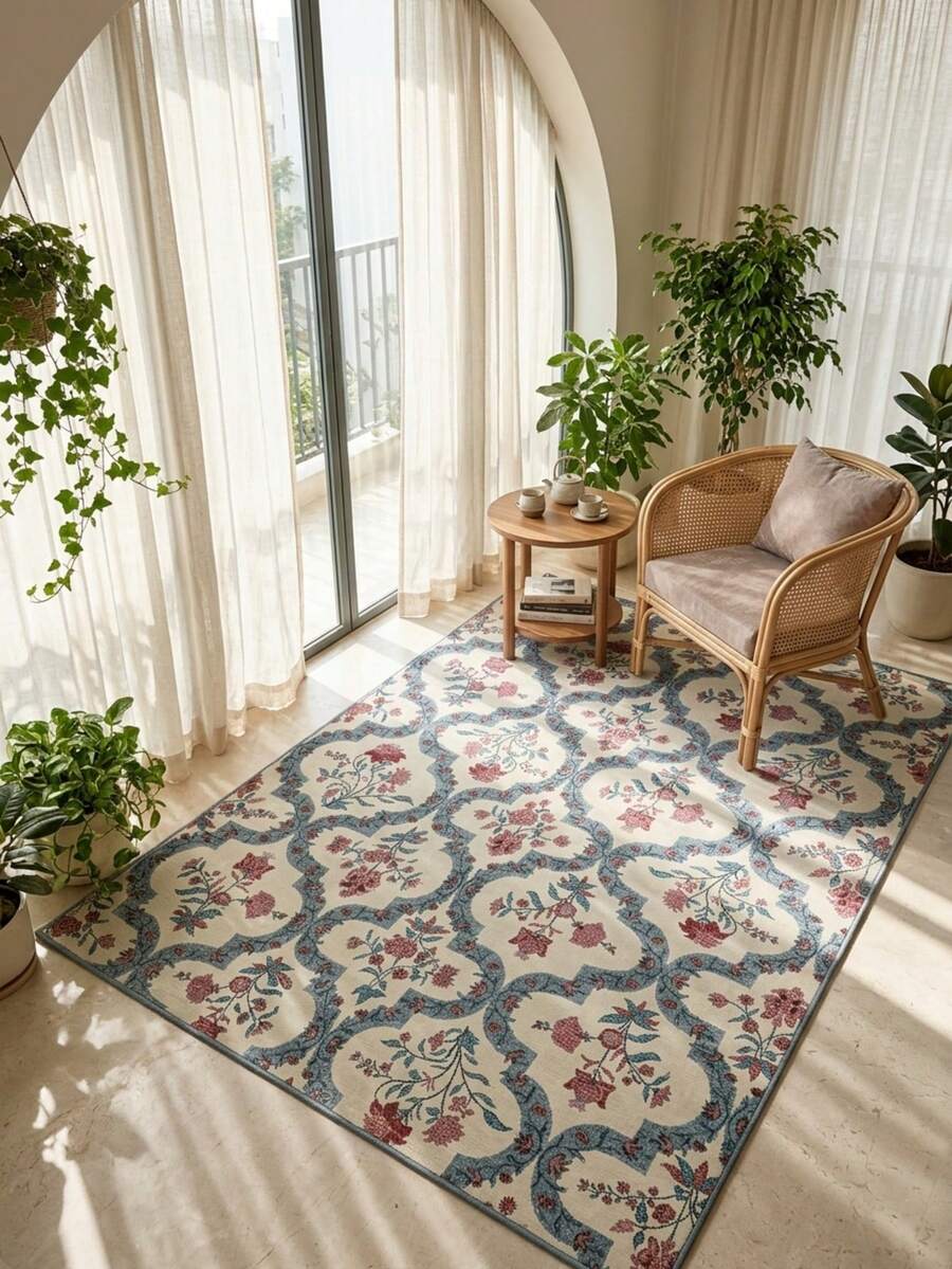 1pc Rug, Carpet, Area Rug, Door Mat, Runner, French Romantic Floral Striped Bohemian Style Area Rug - Large Size Carpet For Bathroom, Kitchen, Entryway, Hallway, Bedside, Living Room, Bedroom, Washable And Suitable For All Seasons, Home Decor - Multicolor - View 1