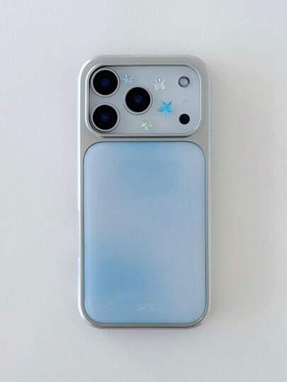 1 szt. koreański styl niszowy minimalistyczny wzór tie-dye elegancki mleczno-niebieski gradient 17/16/15 Pro Max/14 odporny na upadki etui na telefon z pełną krawędzią ze srebrnej krawędzi epoksydowej