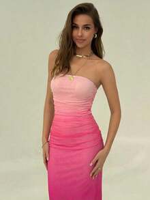 YHHAloruh Vestido de Body entallado con estampado de malla degradado, estilo americanoYHH - Rosa - Ver 5