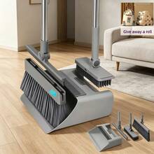 Upgraded 4-In-1 Cleaning Tool Set Broom Dustpan Water Scraper Floor Brush Multi-Purpose For Home Office Garden Restaurant - 四合一掃把 - 查看 1