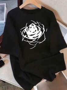 Camiseta Pure para Mujeres y Jóvenes - Cuello Redondo Holgado, Suave y Cómoda para Uso Diario, Diseño Juvenil, Manga Corta, Ropa Casual de Moda Estacional - Negro - Ver 2