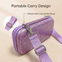 Sparkly Purple Protective Case For Switch Lite Series, Hard EVA Travel Bag With Detachable Crossbody Strap, Anti-Scratch Organizer For Console & Accessories,Shockproof Portable Travel Storage Bag With Crossbody Strap & Game Card Slots - View 3