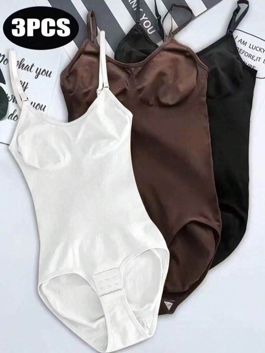 3 piezas de bodys moldeadores sin costuras, control de abdomen, levantamiento de glúteos, cintura ceñida, elegante para el verano - Multicolor 5 - Ver 1