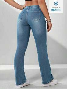 ICON Jeans Acampanados Casuales Para Mujeres Con Bolsillos - Lavado ligero 2 - Ver 2