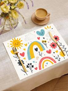 1pc Cartoon Style Linen Placemat, Breakfast Mat, Coffee Coaster, Bowl Pad, Kitchen Accessory, Easy To Clean Dining Mat, Suitable For Home, Restaurant, Dining Decor, Holiday Gift, Gift For Friends, Multi-Piece Set - Multicolor - View 3
