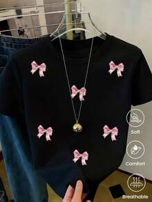 Camiseta de manga corta de moda para primavera y verano de 2026, hecha enéxico, 180 gramos. Estampado de dibujos animados, modelo de pareja, apta para uso interior o exterior. Cuello redondo, unisex, para oficina y ocio. Paquete de una pieza. blusas para mujer playeras de mujer blusas casuales para dama - Negro - Ver 1